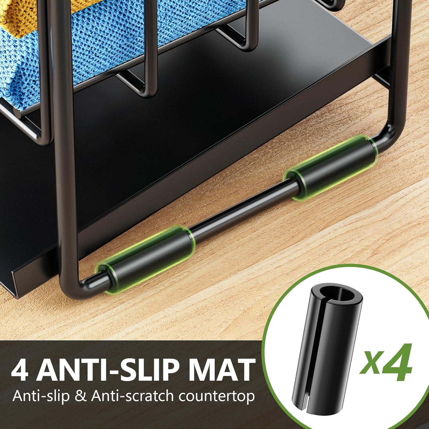 2-Tier Kitchen Sink Caddy Organzier Rack with Flexible Dish Brush Holder