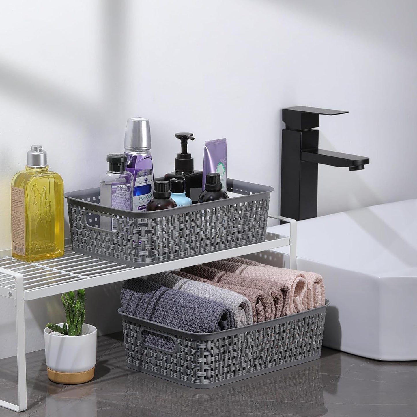 Plastic Storage Baskets - 8 Pack, Gray, Durable, Easy to Use, Flexible, Multi-Purpose