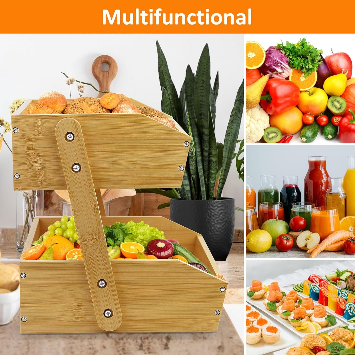 Fruit Basket Stand, 2 Tier Fruit Basket for Kitchen Counter