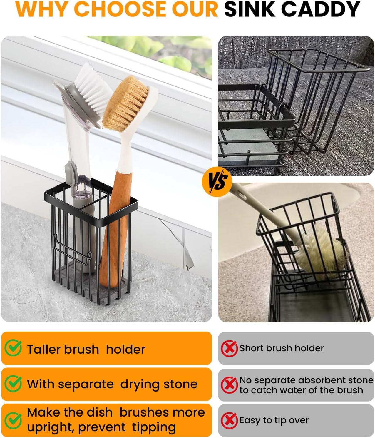 Kitchen Sink Caddy with Water Absorbent Diatomite Stone Sink Tray