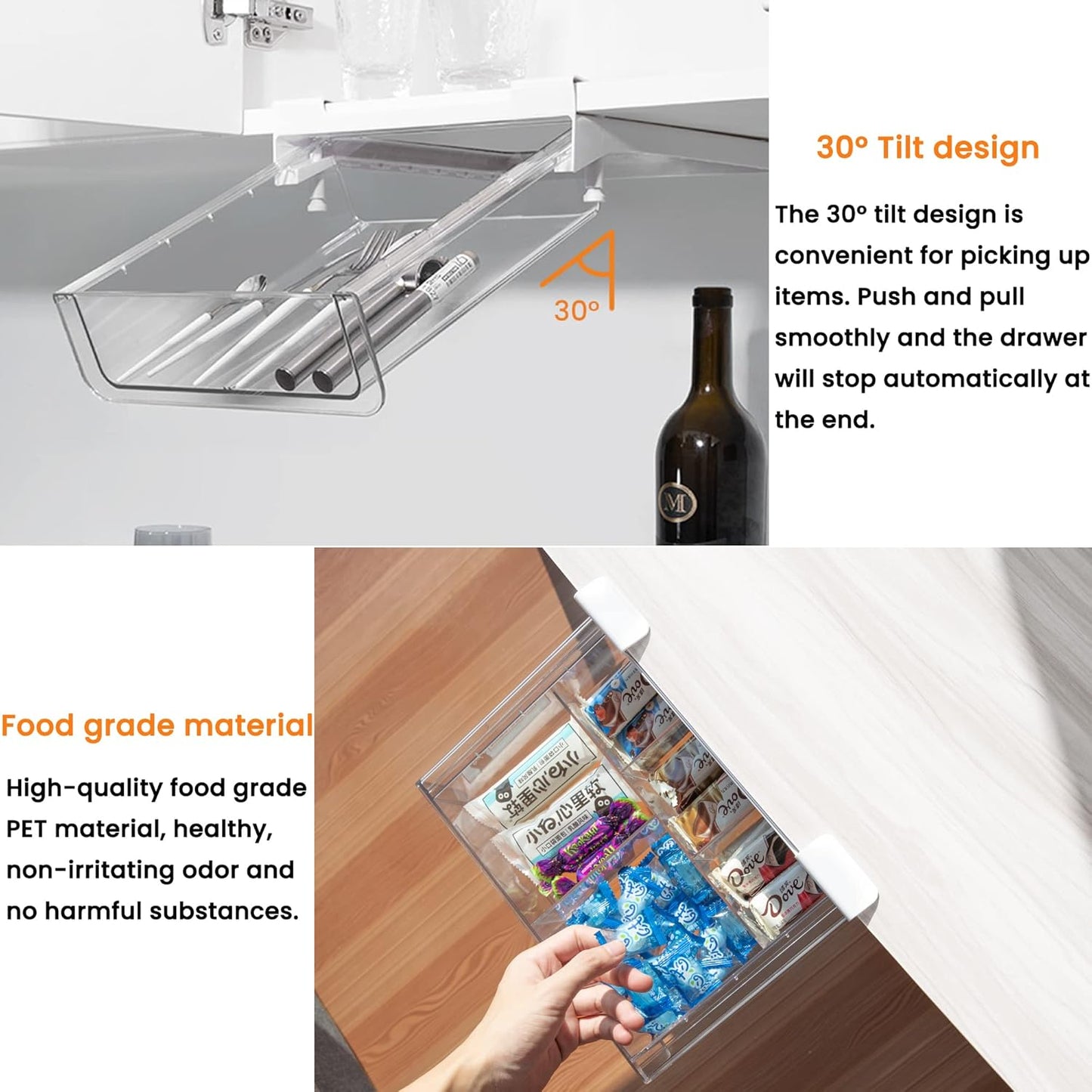 Compact-depth Under Shelf Basket Organizer, Under Shelf Storage Drawer Pull Out