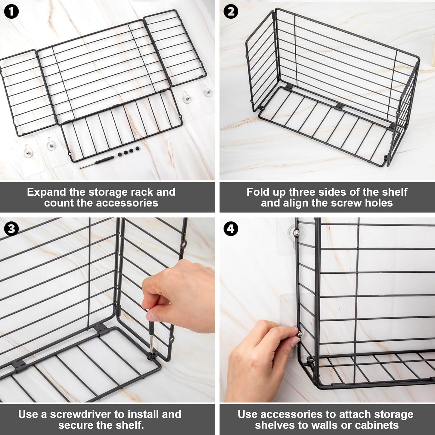 Wall Mounted Storage Basket, Black Metal Wire Kitchen Wrap Organizer Rack