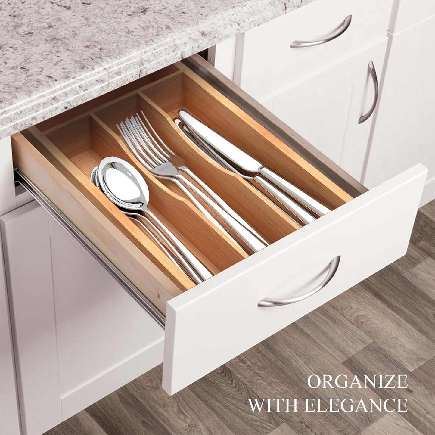 Small Silverware Organizer, Bamboo Kitchen Drawer Organizer, Utensil Holder