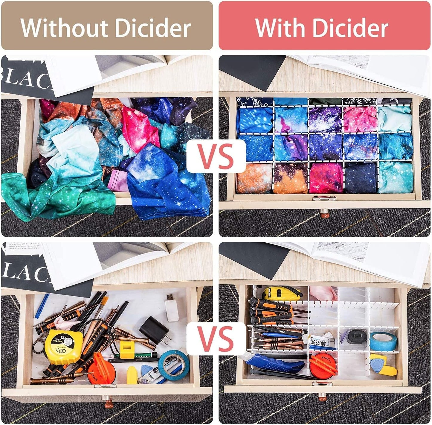 40Pcs Drawer Dividers, Adjustable Drawer Organizer for Socks, Underwear, Makeup