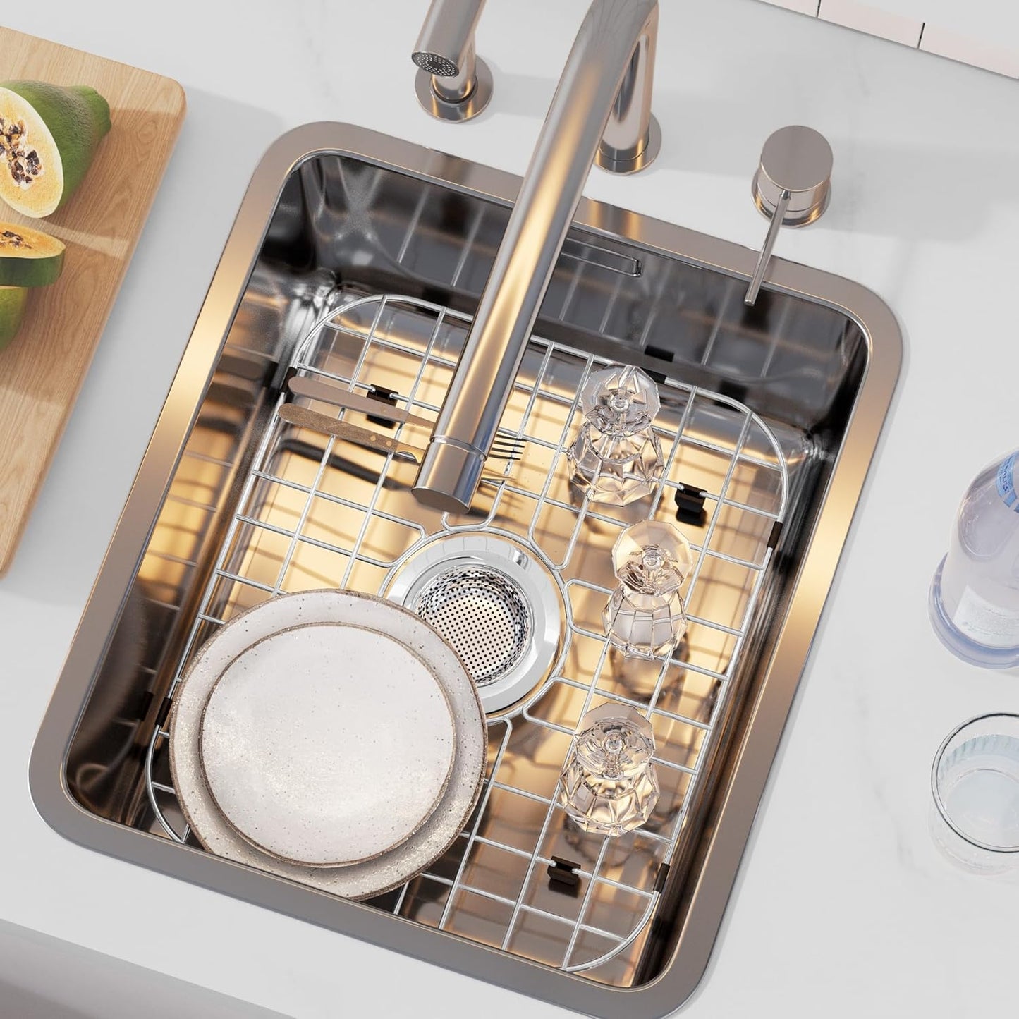 Sink Grid Protectors,Bottom Sink Grates for Kitchen Sink with Strainers,2 Packs Stainless Steel Sink Drying Racks with Center Drain, 13.7” x 11.6” Sink Protectors for Kitchen Sink Prevent Scratch