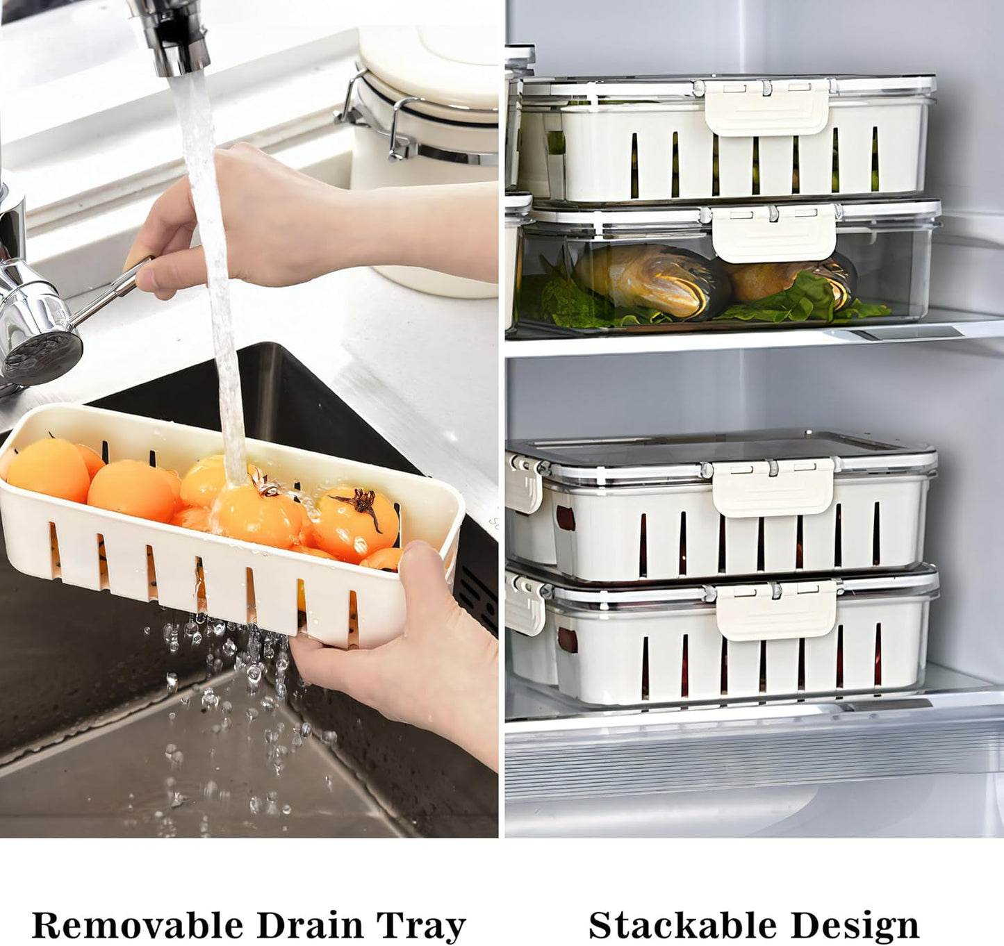 2Pack Divided Snackle Box with Lids Stackable Food Serving Tray for Fruit&Veggie Plastic Fridge Storage Container for Pantry Freezer Clear Snack Box for Meal Prep Candy Nuts Spice