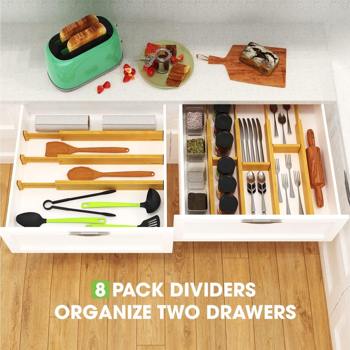 Bamboo Drawer Dividers Organizers 16pcs, Expandable Drawer Separators Splitter