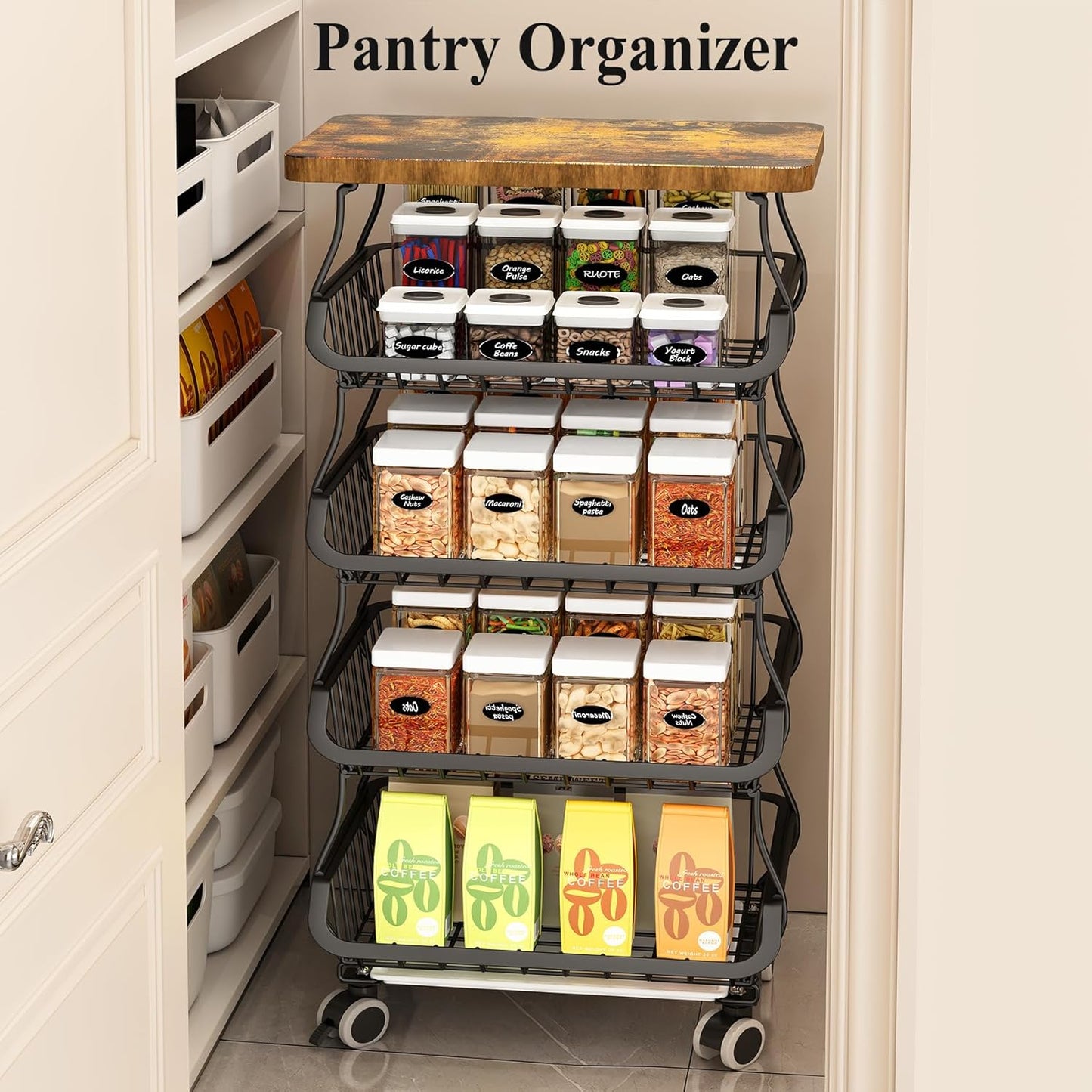Fruit Basket Kitchen Pantry Organizers and Storage - Wooden Top Table