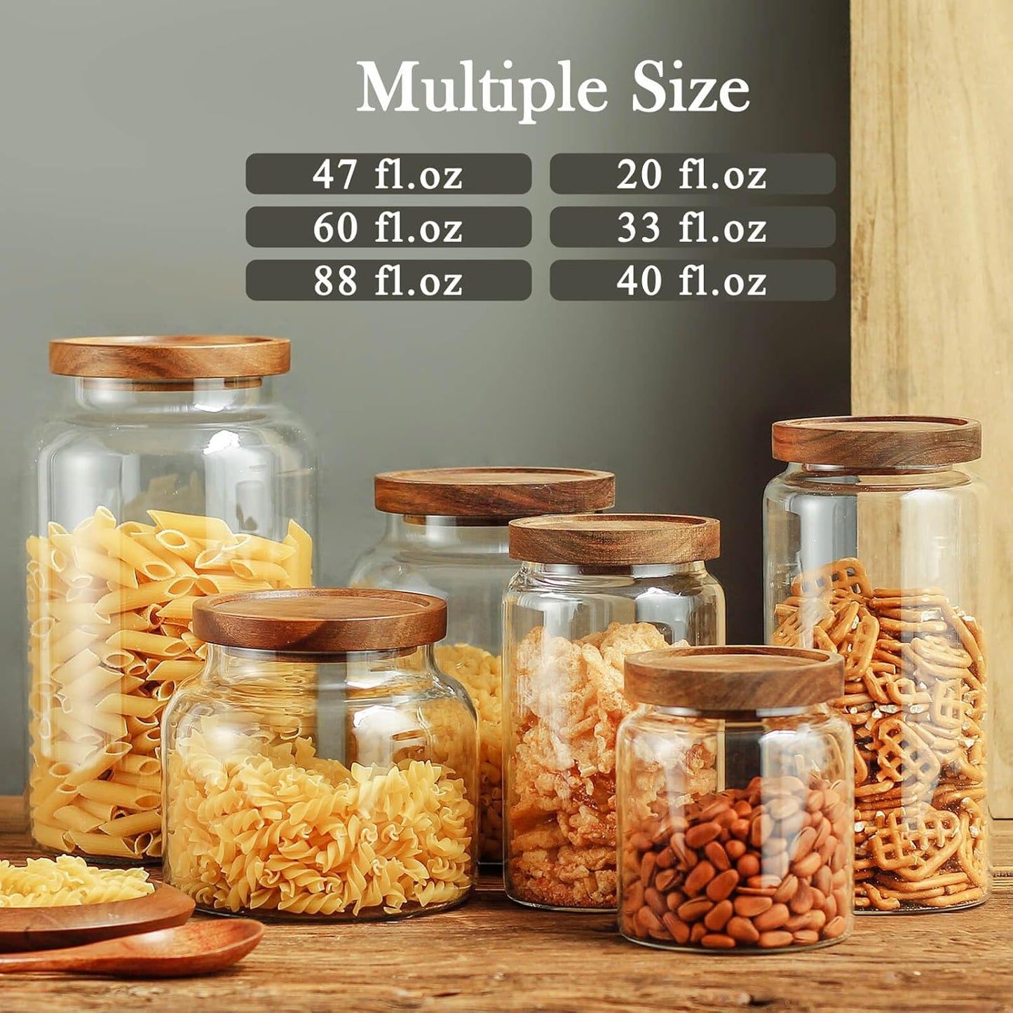 Glass Storage Container Airtight Food Jars Kitchen Canister with Wood Lids