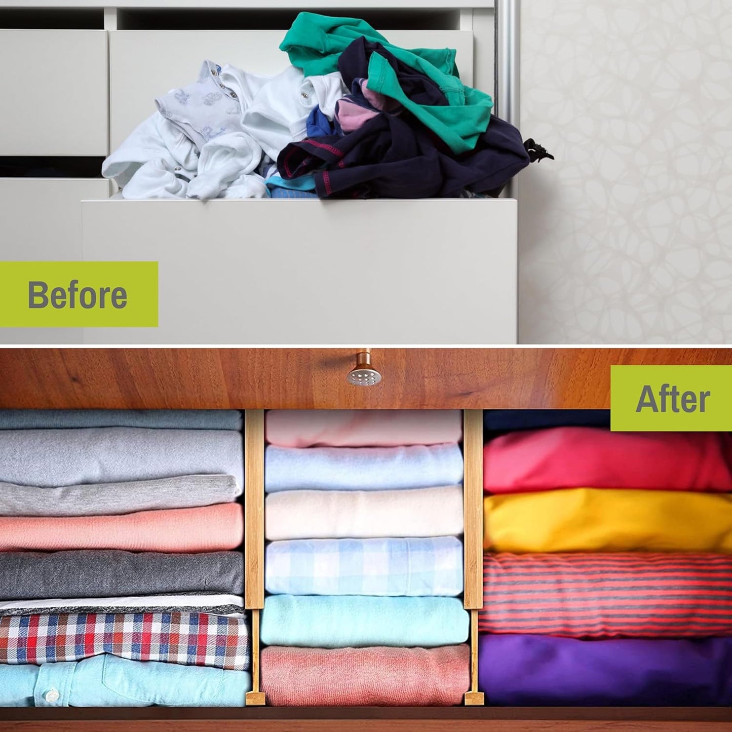 Bamboo Drawer Dividers Adjustable & Expandable, Kitchen Drawer Organizer, Ideal for Silverware