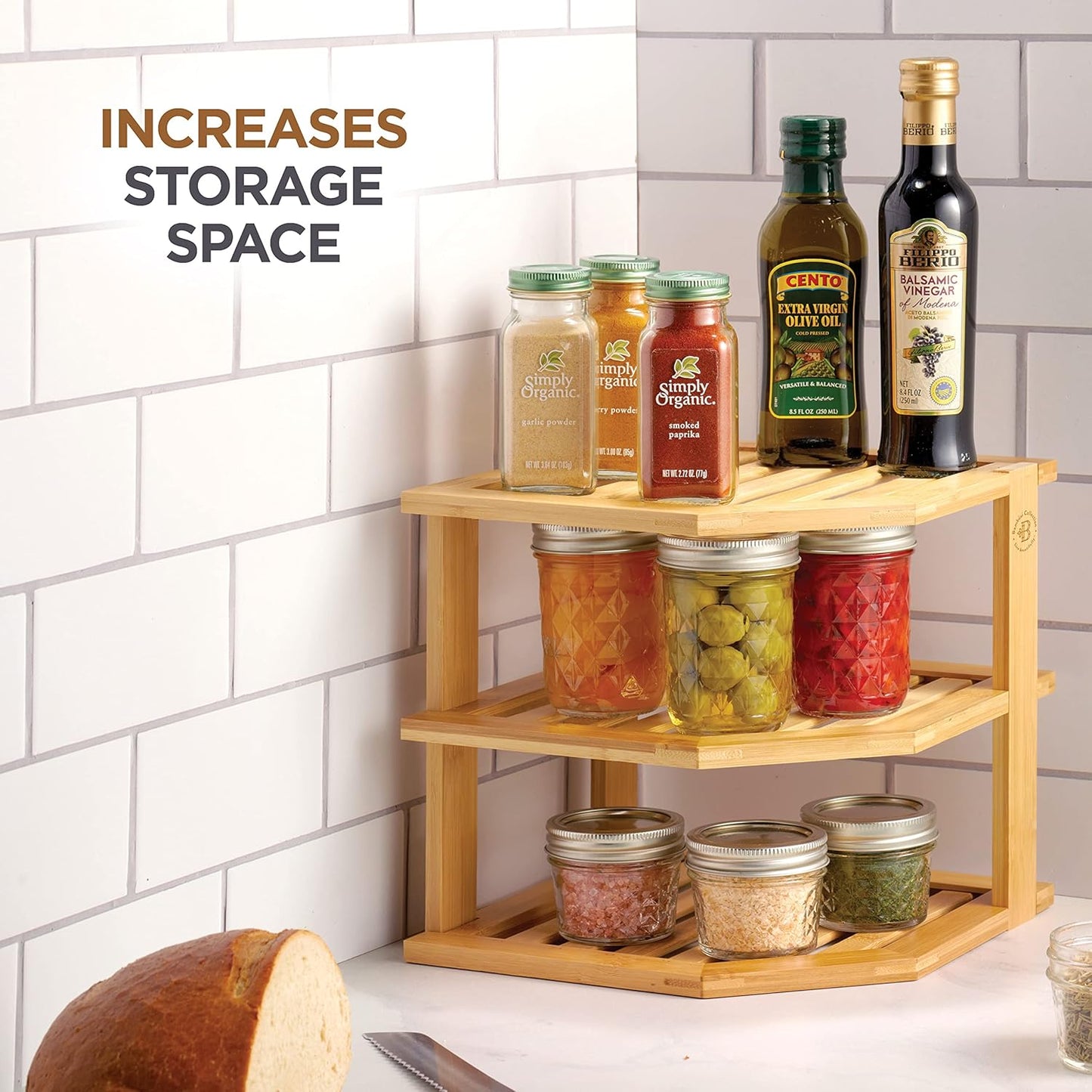 Plate Organizer for Cabinet - 3 Tier Bamboo Corner Shelf Cabinet Organizer for Plates, Bowls