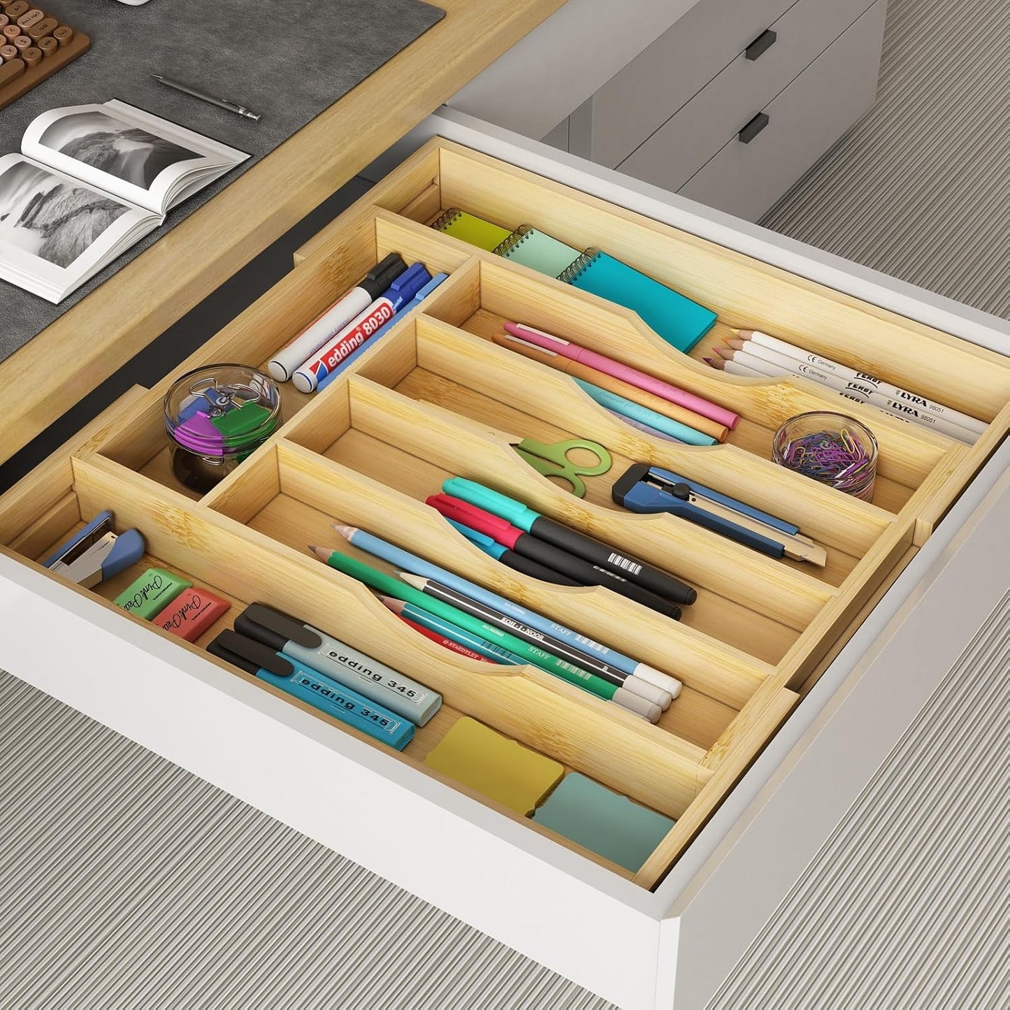Bamboo Utensil Organizer for Kitchen Drawers