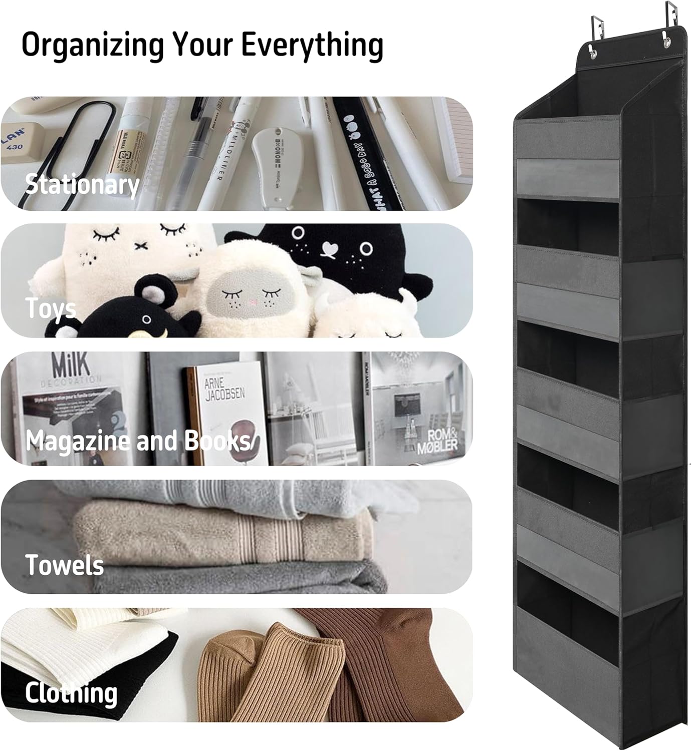 Over Door Organizer with 5 Large Pockets, Heavy Duty Hanging Organizer Storage