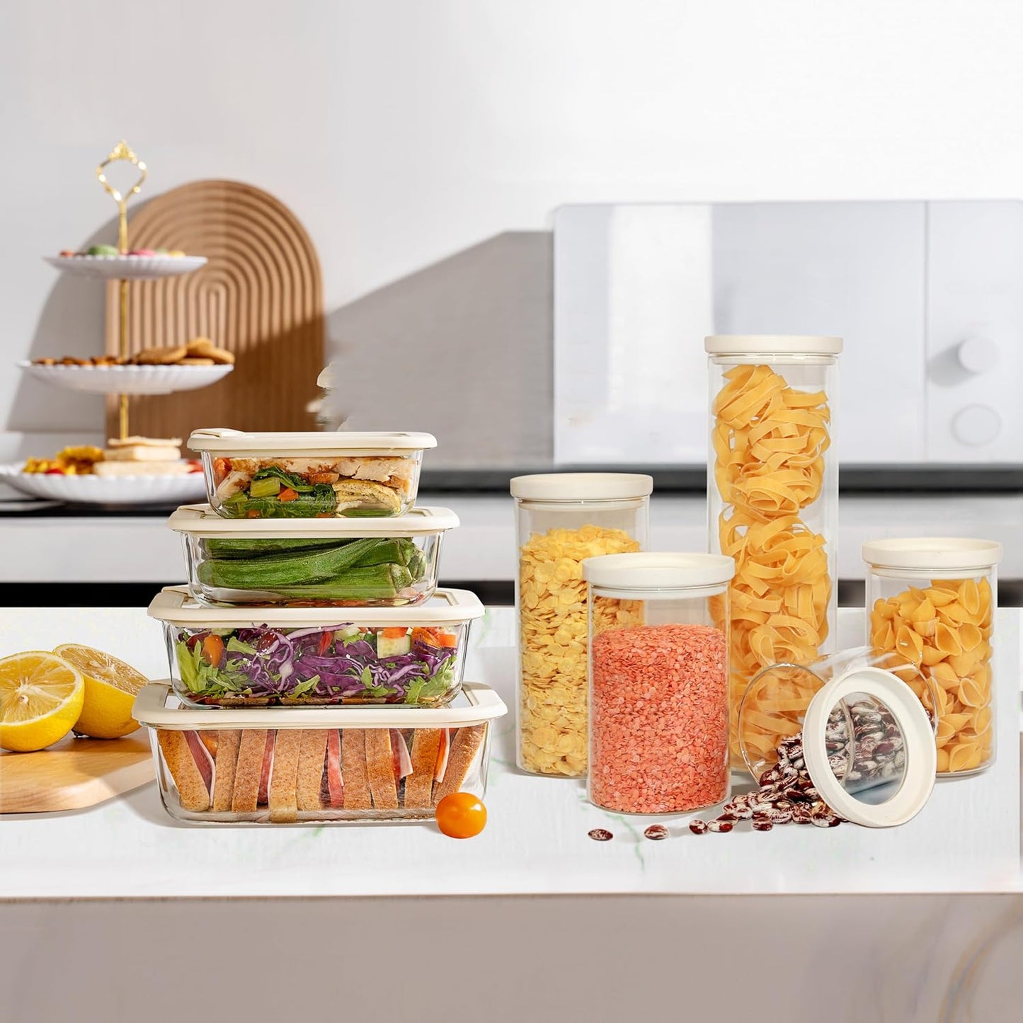 Glass Food Storage Jar with Glass Lid, Food Canister Set with Airtight Lids