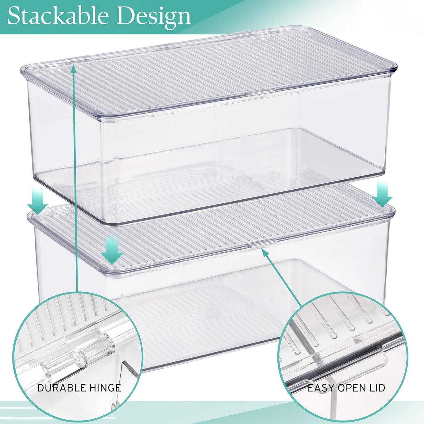 Pantry Storage Organizer with Lids- Clear Plastic Refrigerator Organizer Bins- Multi Purpose & Versatile Stackable Cabinet Organizers- Cosmetics, Laundry, Office Supplies Food Organizer- 2 Pack