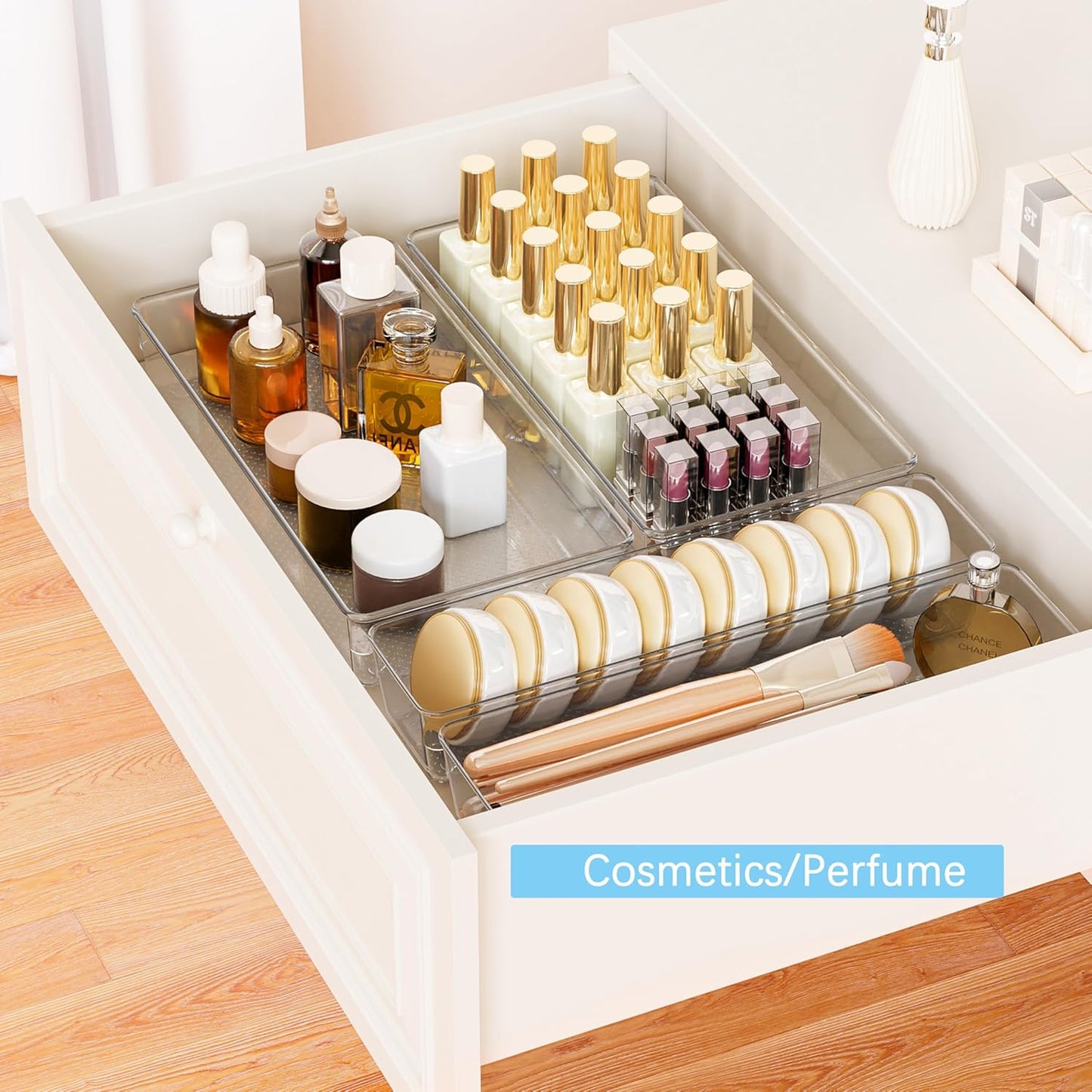3 Pack Clear Plastic Drawer Organizer Tray Cutlery Utensil Makeups Drawer Silverware Organizers 12" X 6"&12"X3"(9Pack)