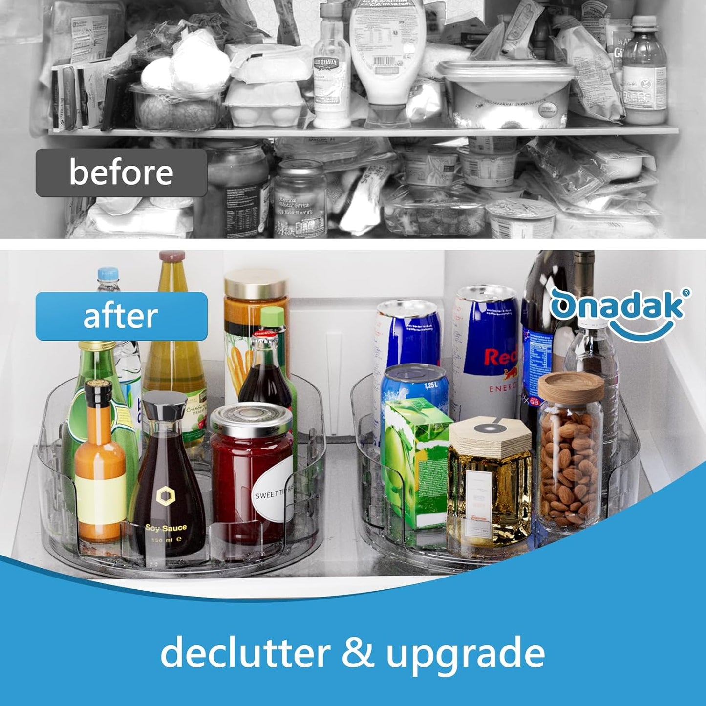Lazy Susan Turntable Organiser for Fridge, 360°Rotating Spice Racks for Kitchen Cabinet