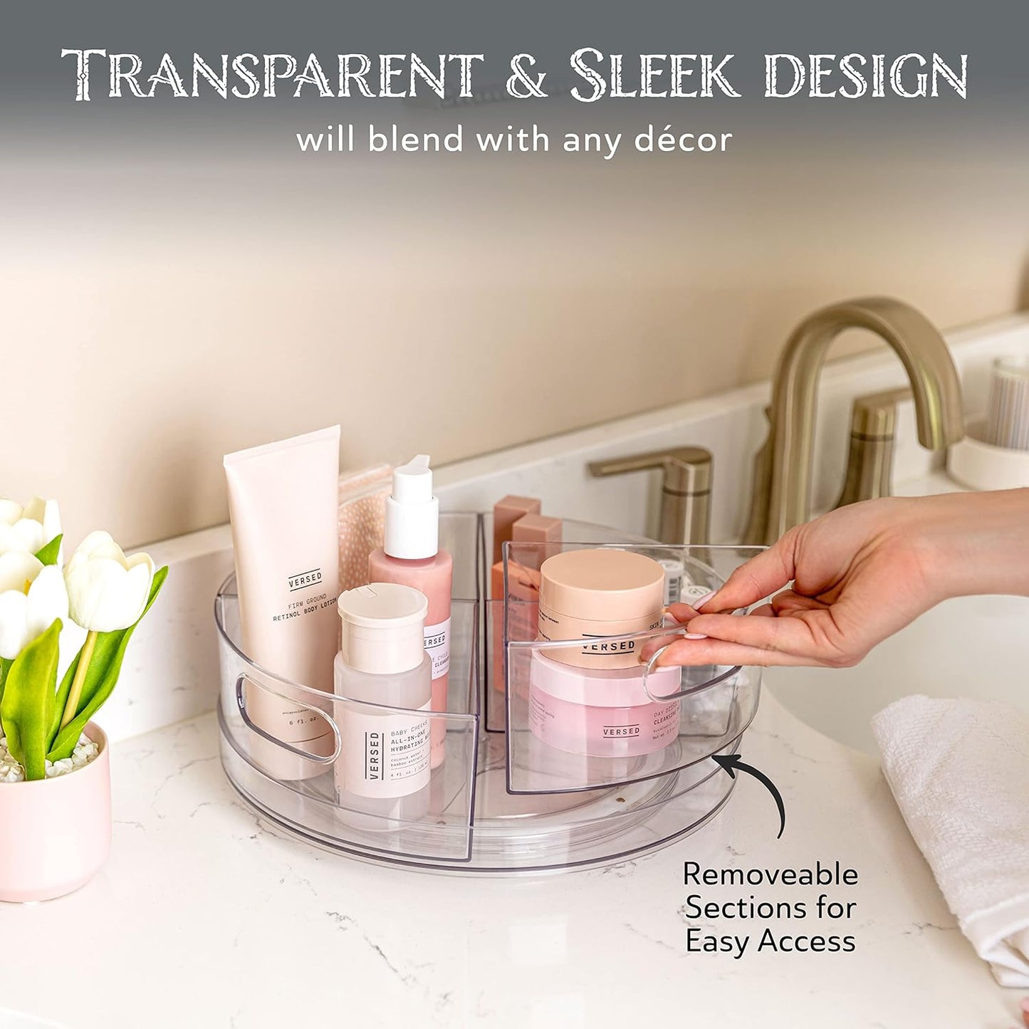 Lazy Susan Turntable - Clear Acrylic, Removable Sections