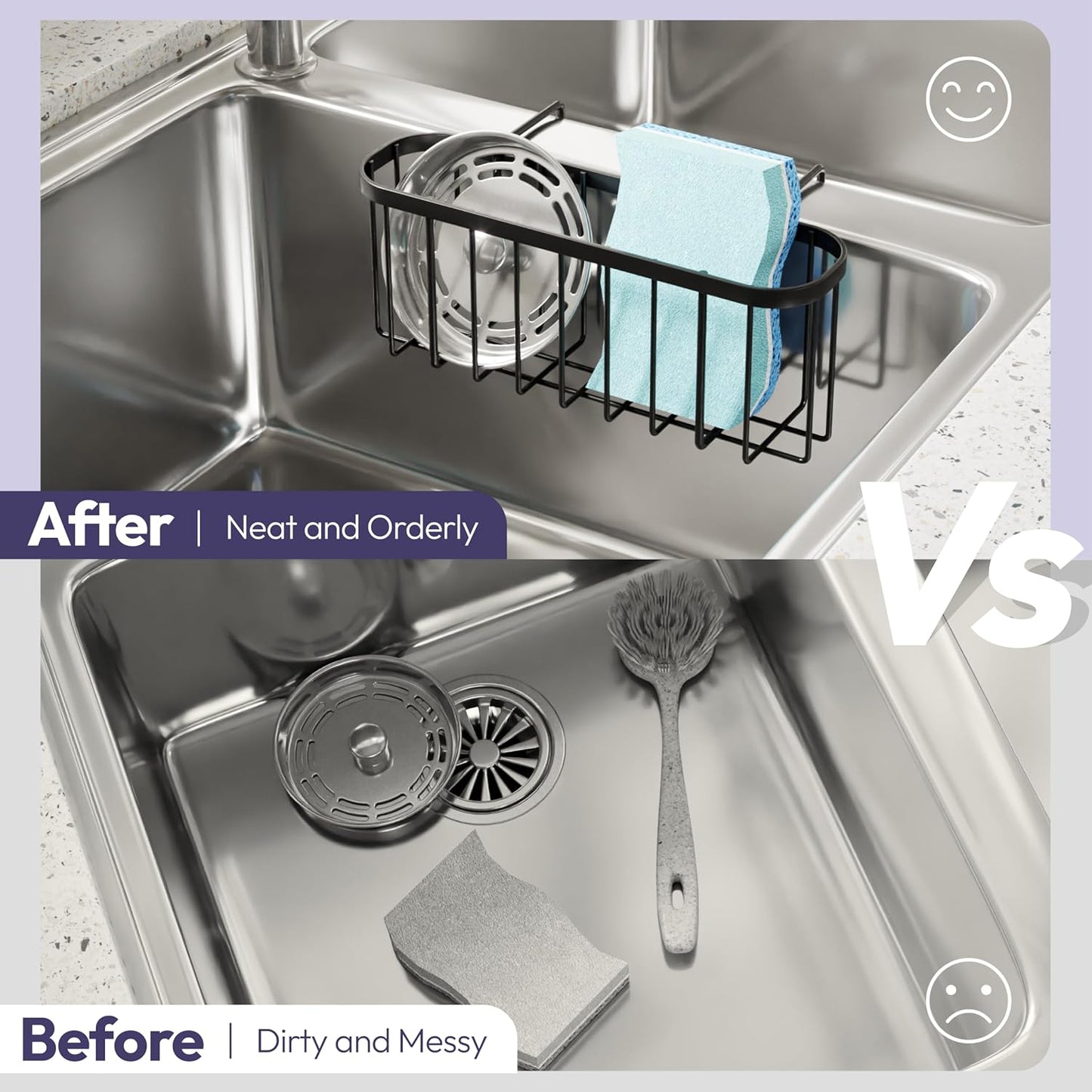 Sponge Holder for Kitchen Sink with Partition