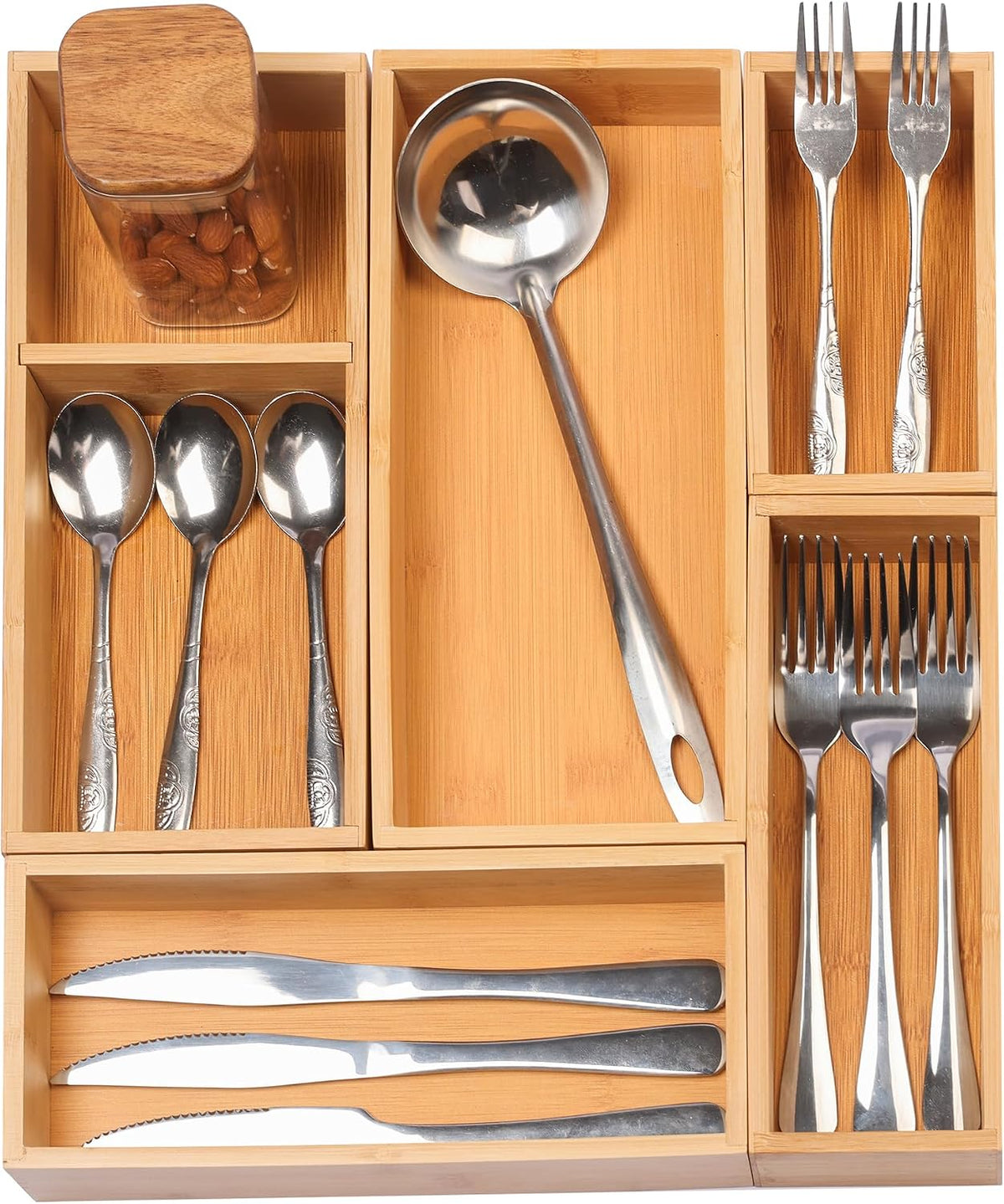 Bamboo Drawer Organizers Set with Removable Dividers