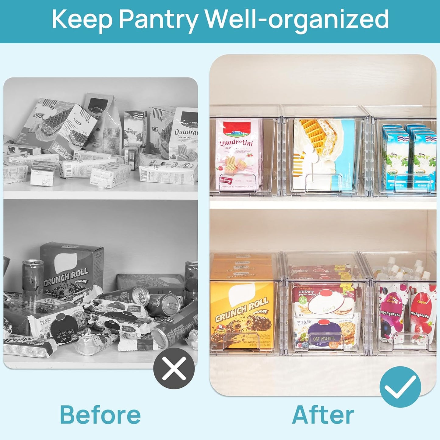 4Pack Large Stackable Kitchen Pantry Storage Drawers, Clear Organizer Bins with Handles