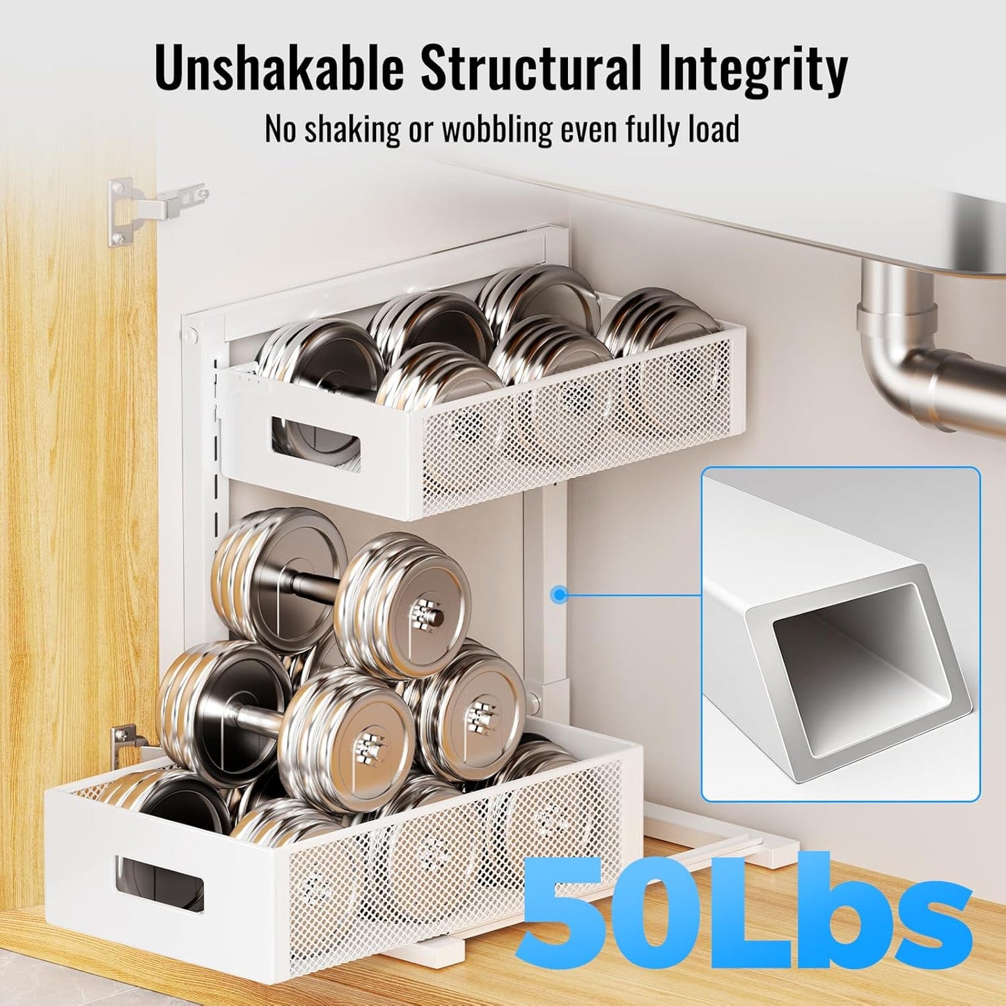 Full Metal Under Sink Organizer, Pull Out Cabinet Organizers and Storage