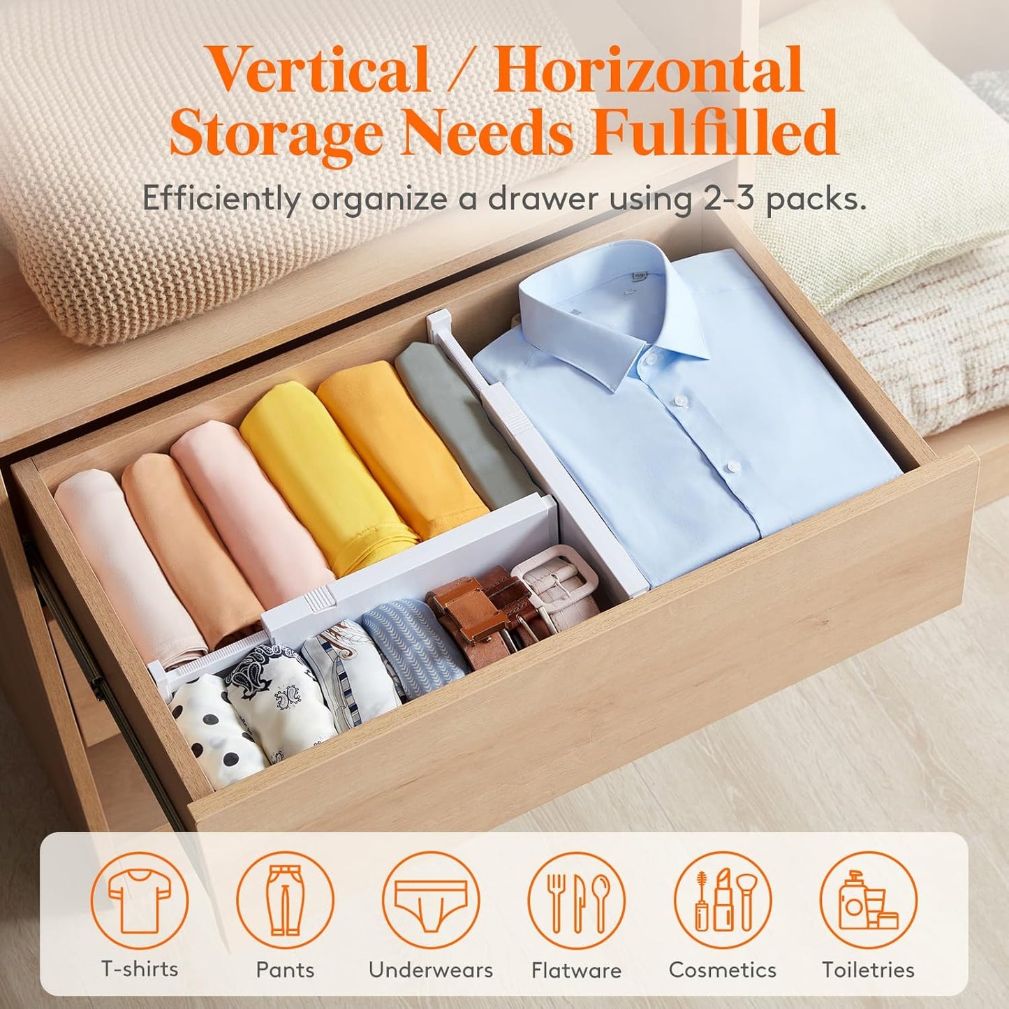 14 Pack Drawer Dividers for Clothes, 10.9-16" Adjustable Drawer Organizers