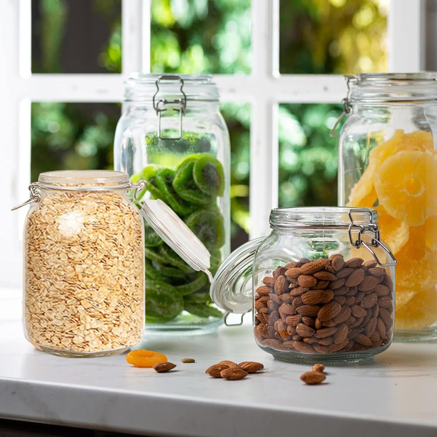 Clear Food Storage Jars 50oz Square, Airtight Glass Canister with Lids Set of 3