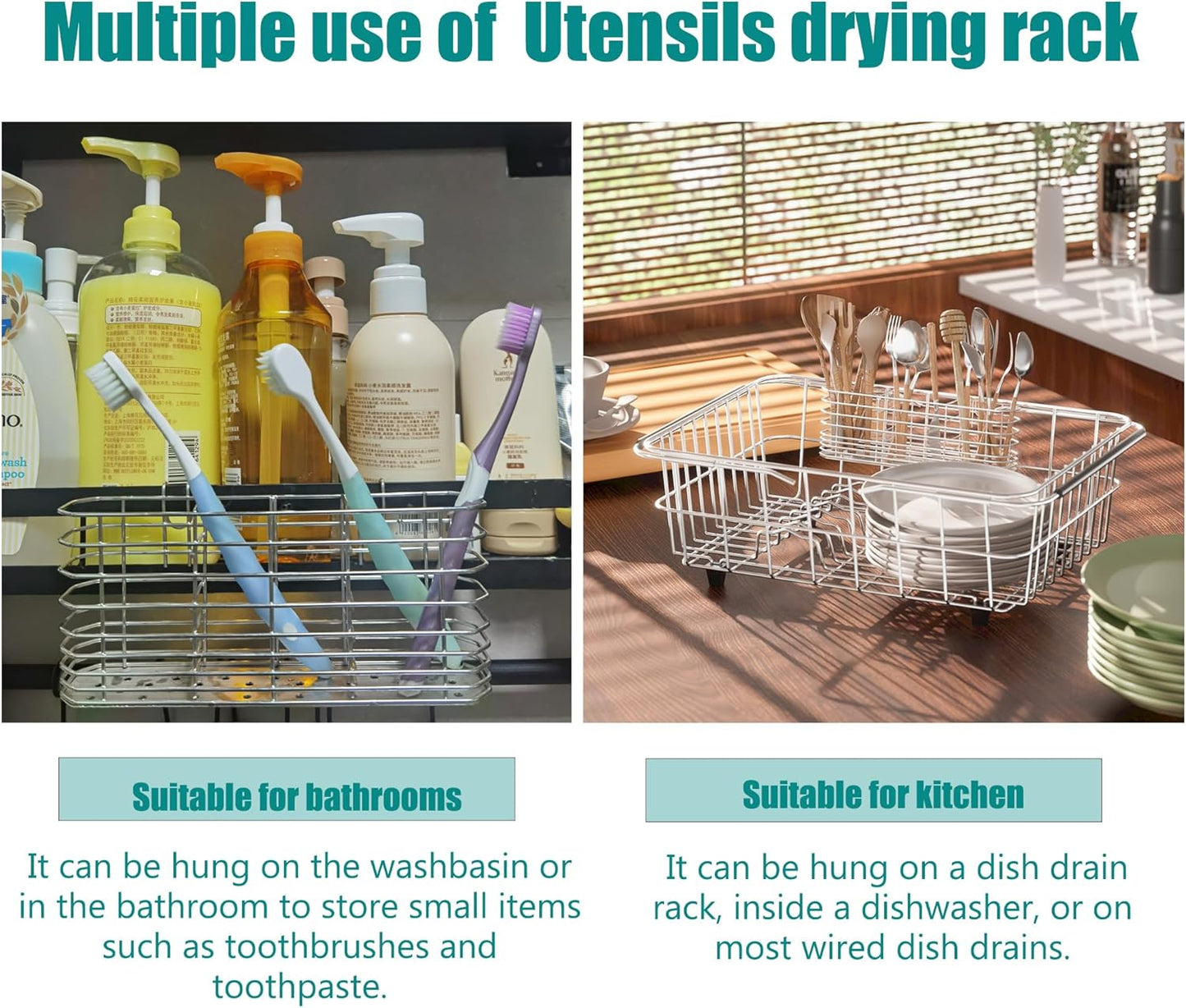 304 Stainless Steel Utensil Holder, Dish Drying Rack, kitchen Utensil Organizer