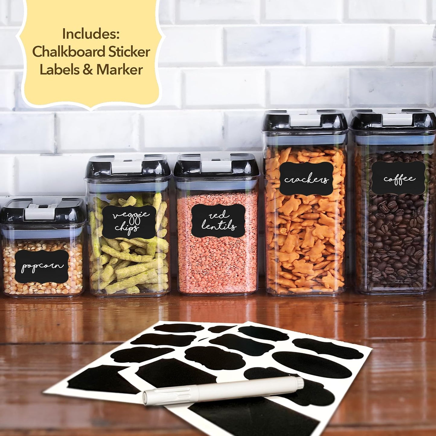 Airtight Food Storage Containers with Lids – 7 Piece Assorted Size Kitchen Pantry Organization Set