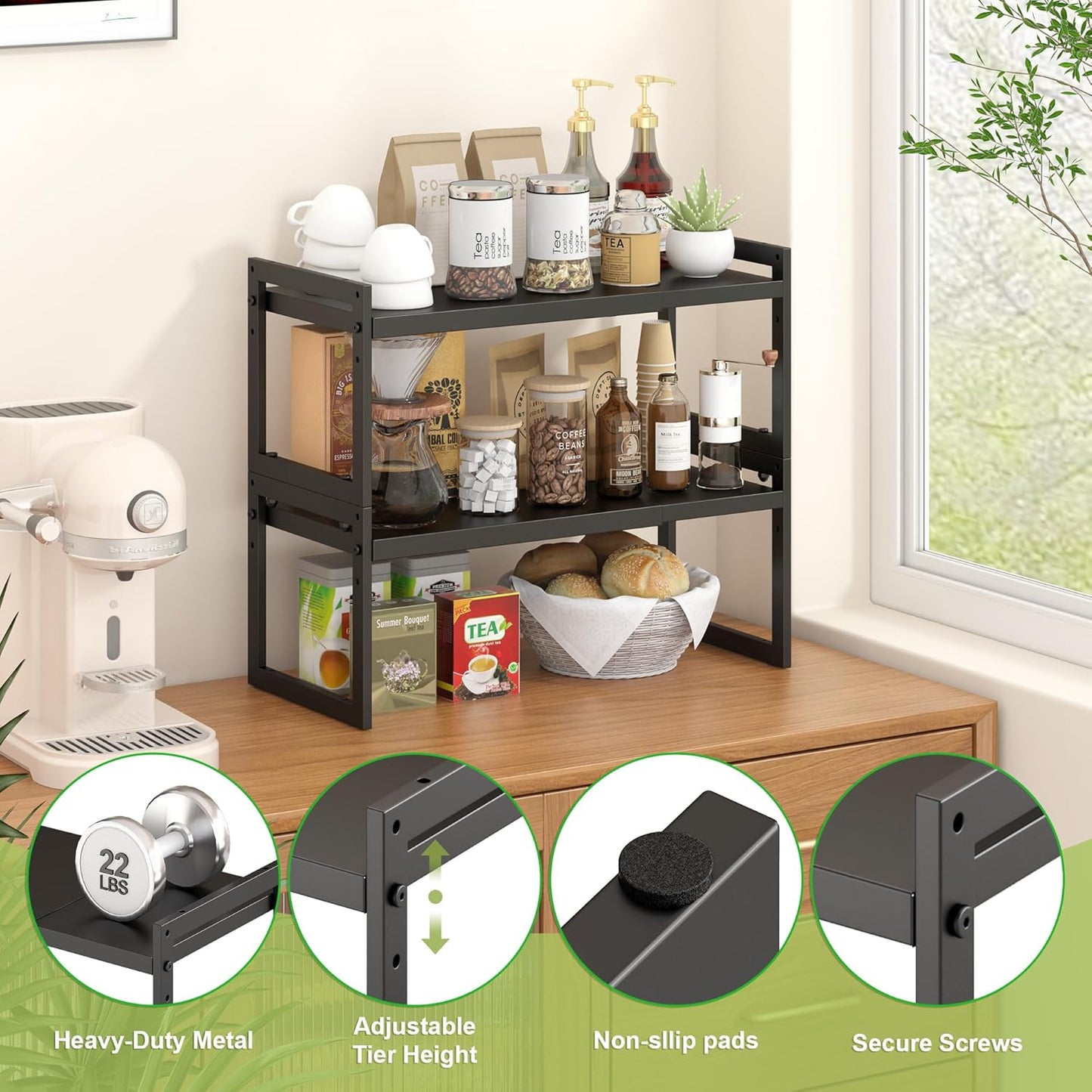 Expandable kitchen Countertop Organizer, Stackable Cabinet Shelf Organizers