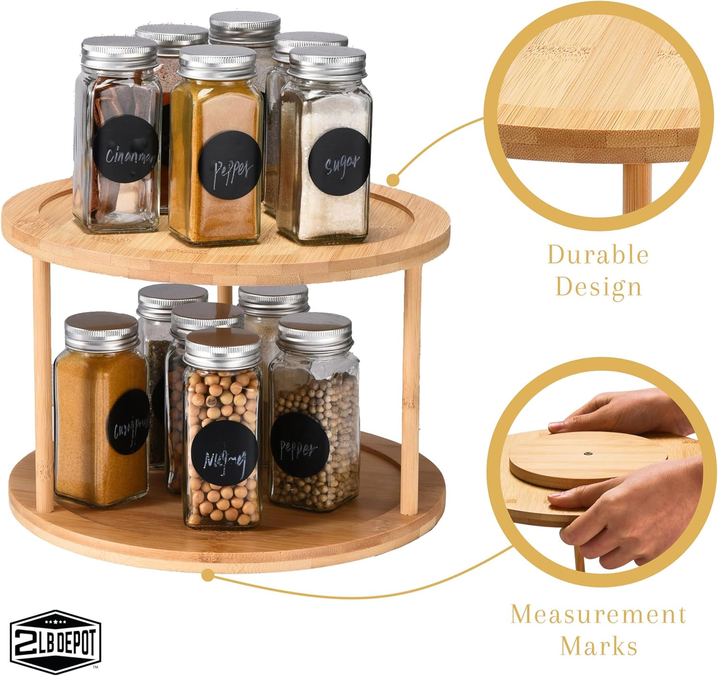 Bamboo Turntable Lazy Susan Rotating Spice Rack (10" Inches)