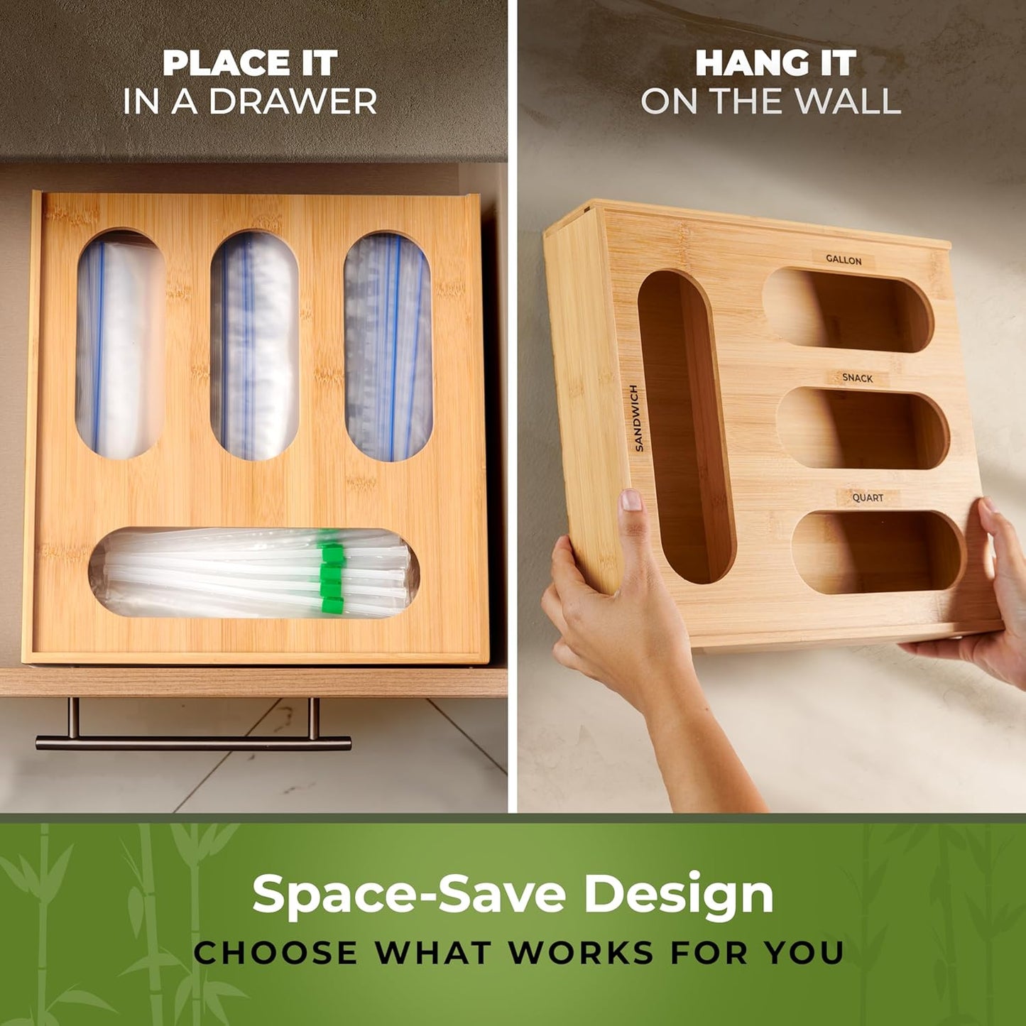 Bamboo Storage Bag Organizer, Sandwich Bag Organizer