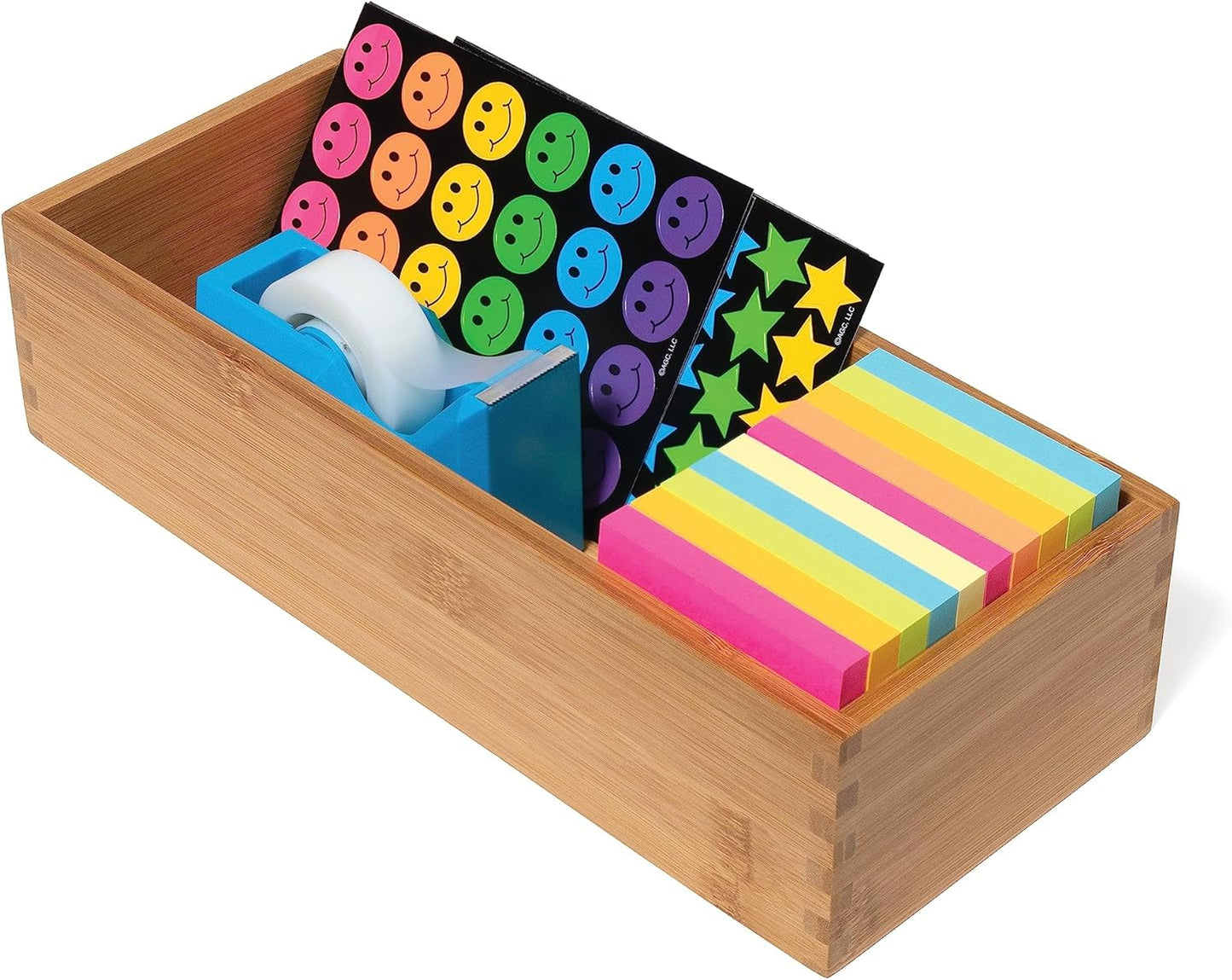 Bamboo Utensil Holder Storage Box for Cooking Tools, Makeup, or Office Supplies, 5" x 12" x 3"