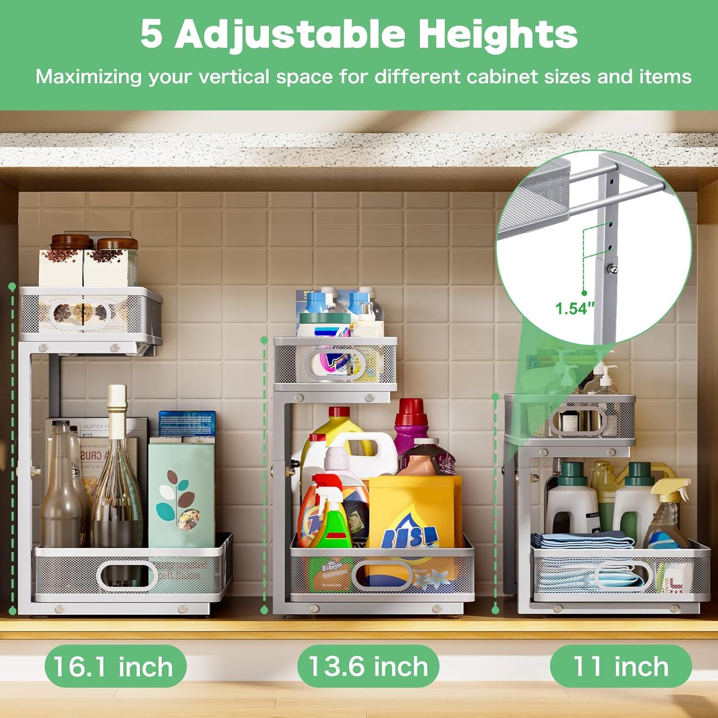 Under Sink Organizer, High Adjustable 2 Tier Under Sink Organizers and Storage
