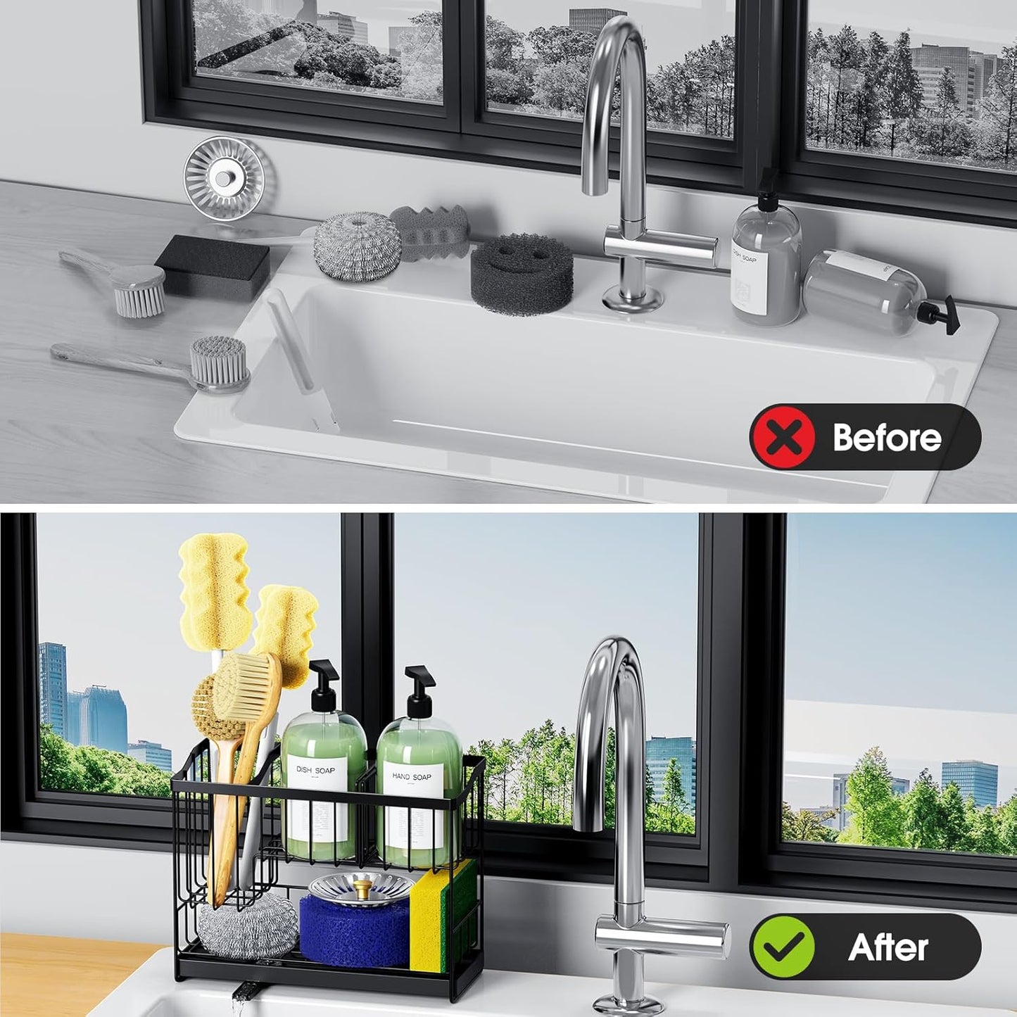 Kitchen Sink Caddy, 2-Tier Self-Draining Sponge & Dish Brush Holder