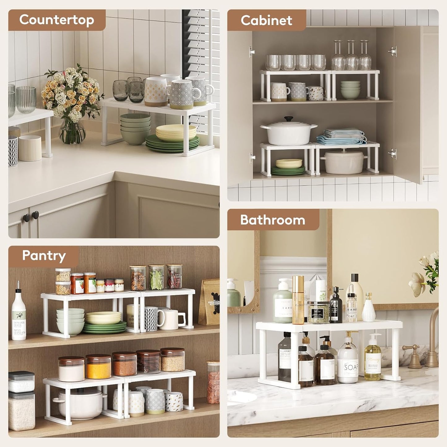 Cabinet Shelf Organiser, Expandable Countertop Kitchen Shelves