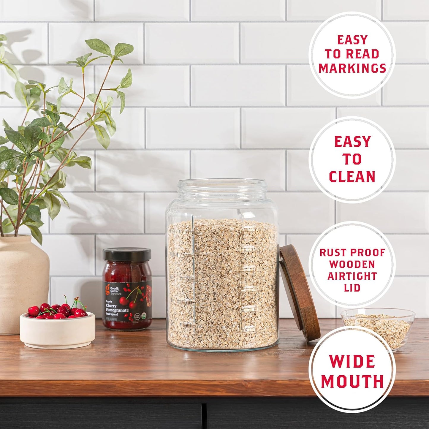 Extra Large Mason Jar - 1 Gallon Glass Wide Mouth Jar with Airtight Wooden Lid