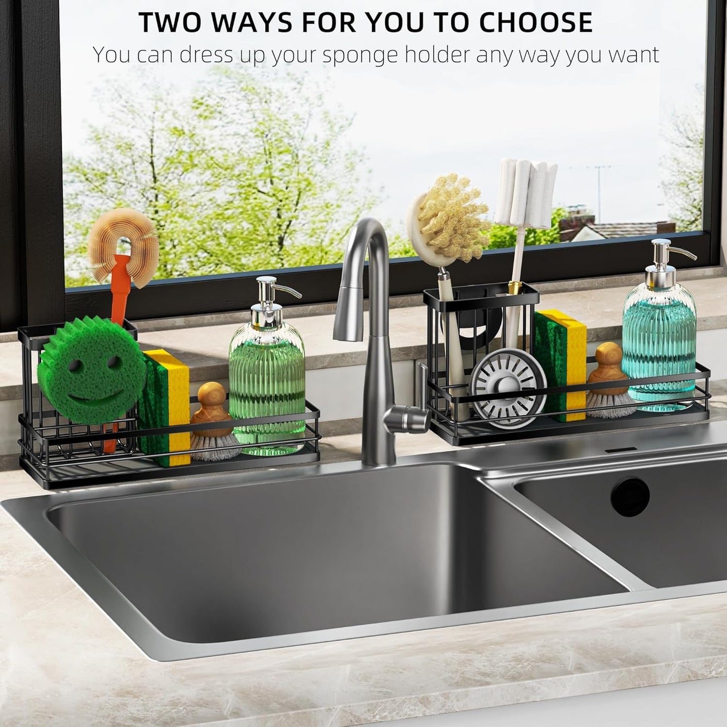 Sink Caddy Organizer with Water Absorbing Stone Tray, Instant Dry Sponge Holder Smiley Face