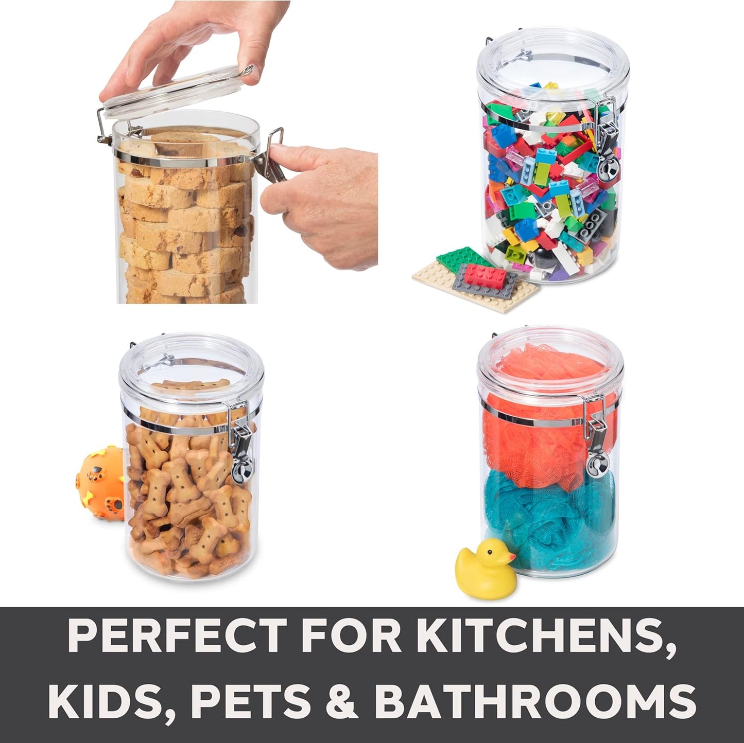4pc Clear Canister Set with Clamp Lids & Spoons - Airtight Food Storage Containers