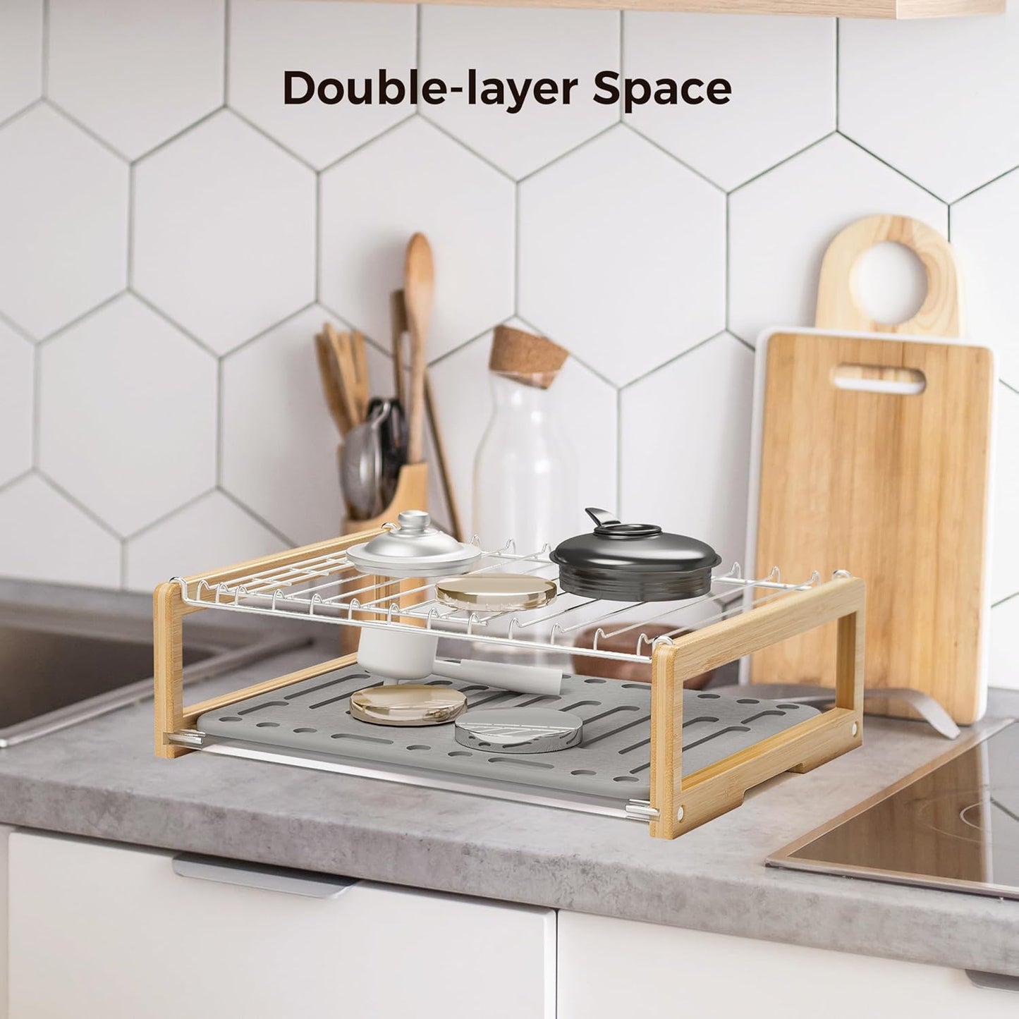 Stone Dish Drying Mat with Stainless Steel Dish Rack