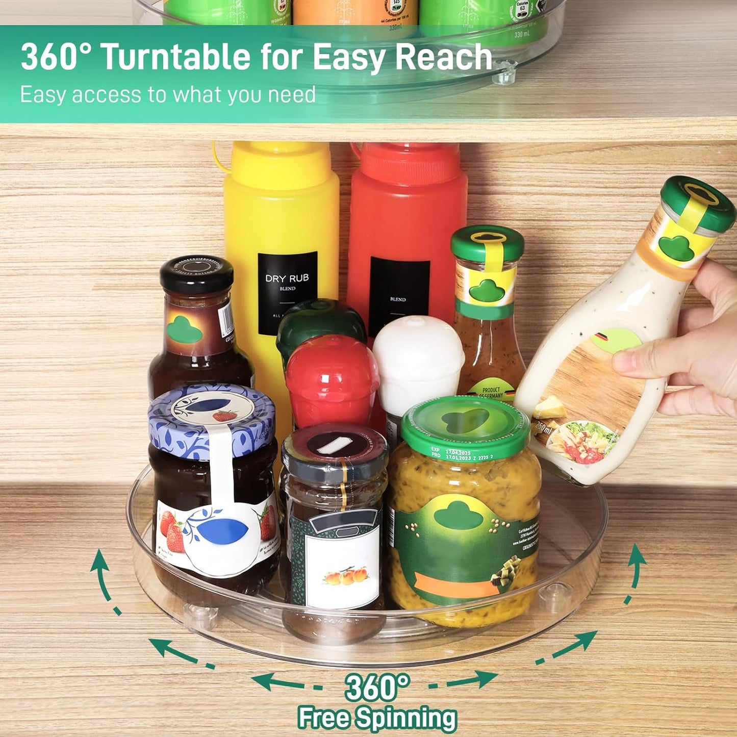 2 Pack Lazy Susan Organizer, 9.5 Inch, 10.7 Inch Lazy Susan Turntable for Cabinet