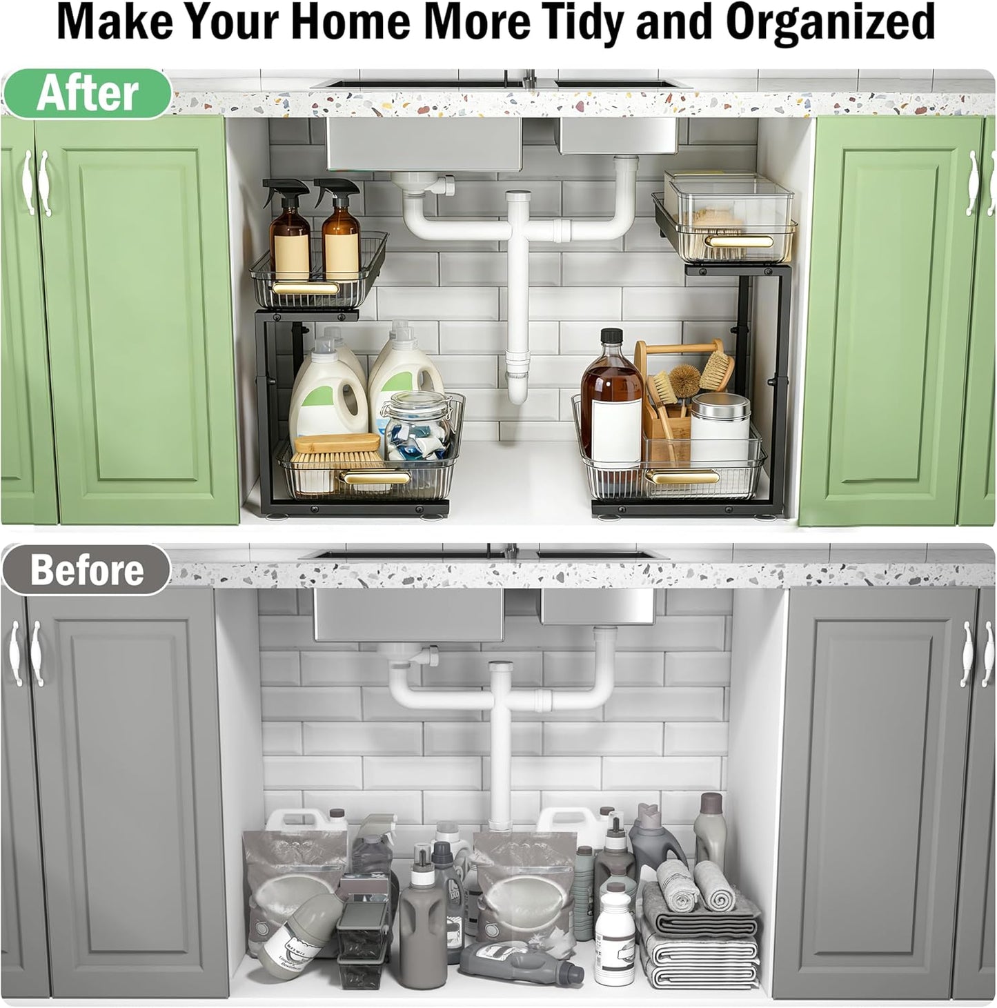 Under Sink Organizer - 2 Packs Multi-Purpose Pull-Out Storage Organizers