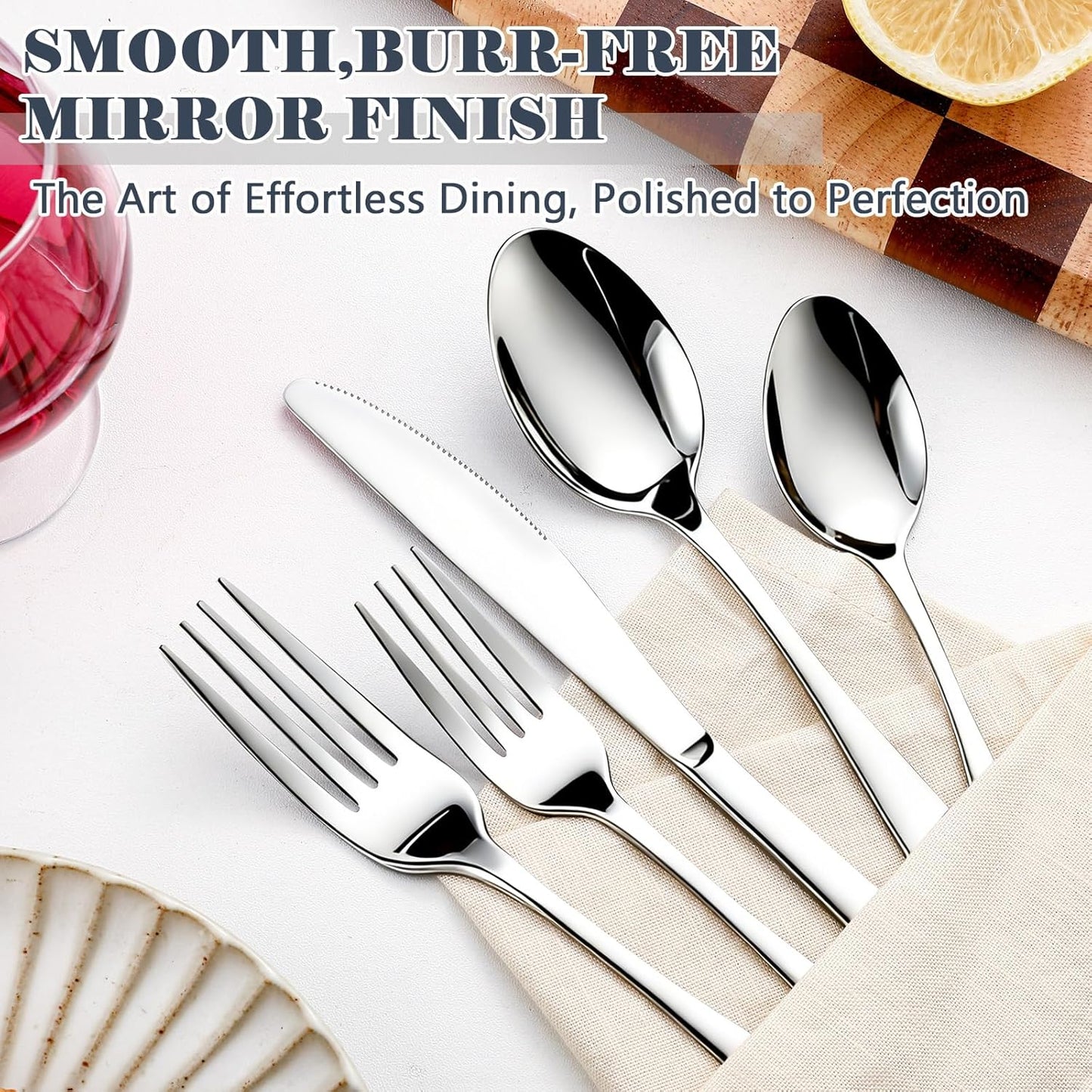 49-Piece Silverware Set with Organizer - Stainless Steel Silverware Set for 8 with Steak Knives and Drawer Organizer, Mirror Polished Flatware Set for Home and Restaurant, Dishwasher Safe