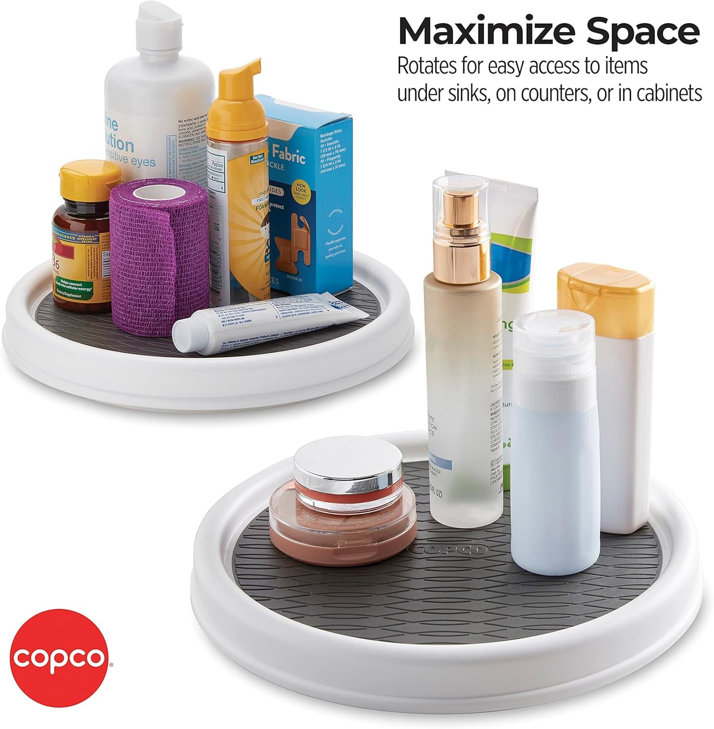 9 Inch Non Skid Pantry Cabinet Lazy Susan Turntable, Set of 2, Spinning Organizer for Kitchen
