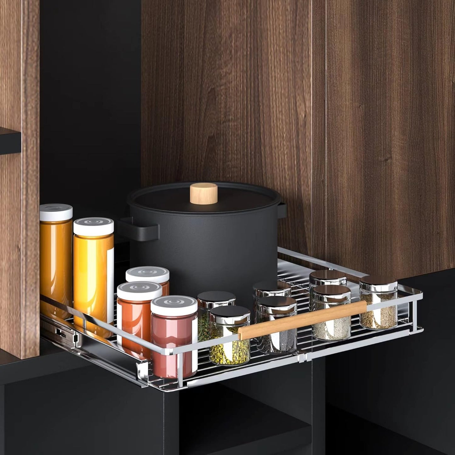 Pull Out Cabinet Organizer, 17.1~28"W x 22.5"D Expandable Pull Out Shelves for Kitchen Cabinets
