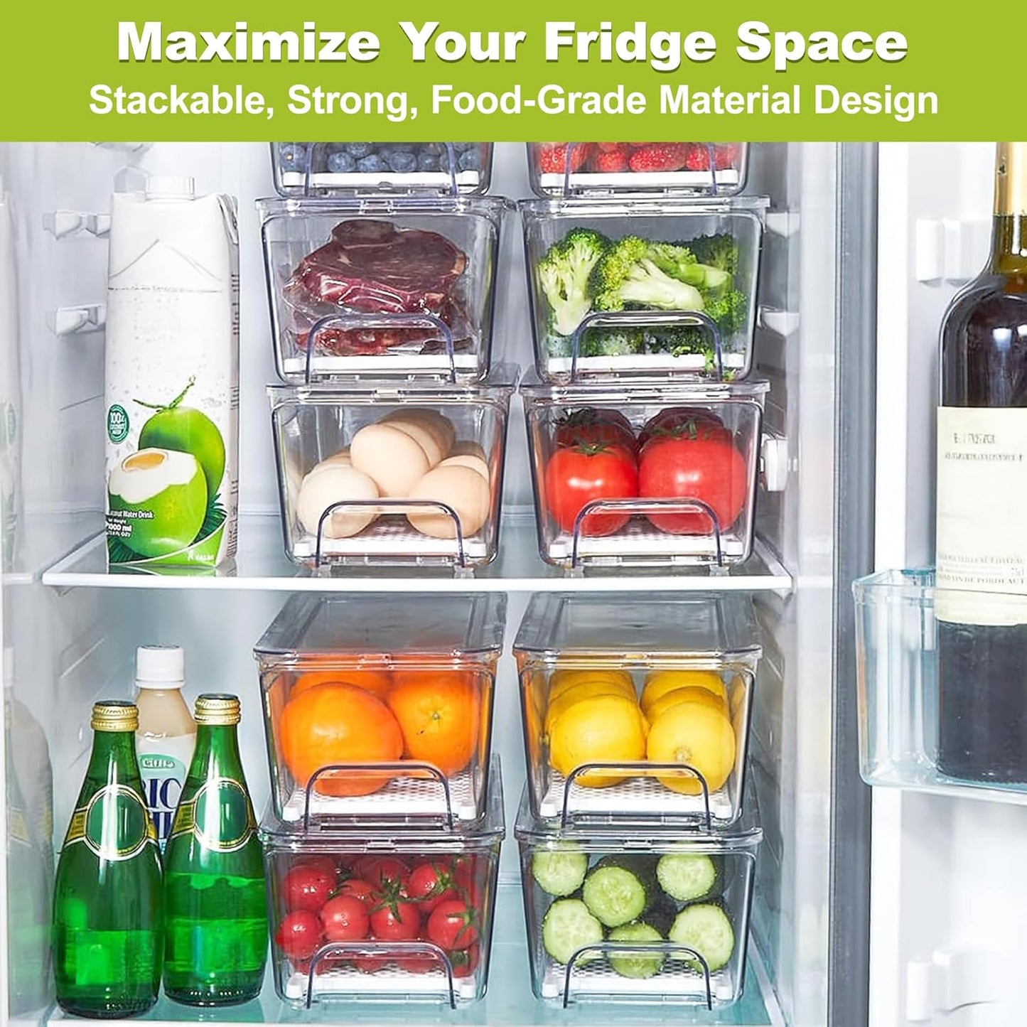 6-Pack Fridge Drawer Organizer, Pull-out Stackable Refrigerator Organizers and Storage
