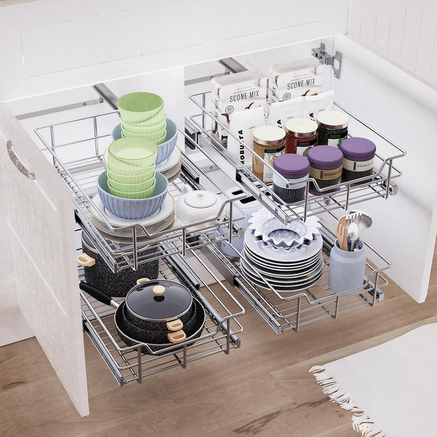 Pull Out Cabinet Organizer 17" W X 17" D, Slide Out Drawers For Kitchen Organizers and Storage