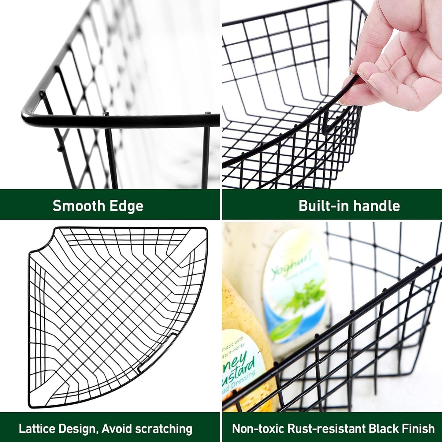 Lazy Susan Organizer Basket for 24" Diameter Turntable -Metal Organizing Storage Bins (2 Packs)
