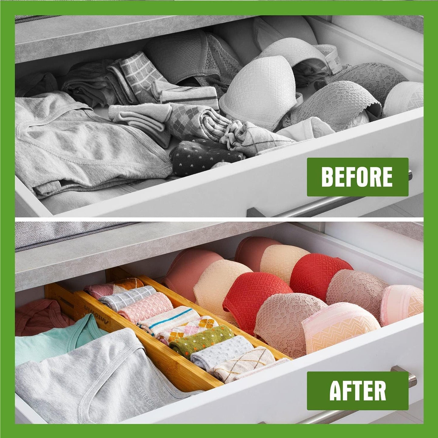 Bamboo Drawer Dividers, Expandable Drawer Separators Splitter